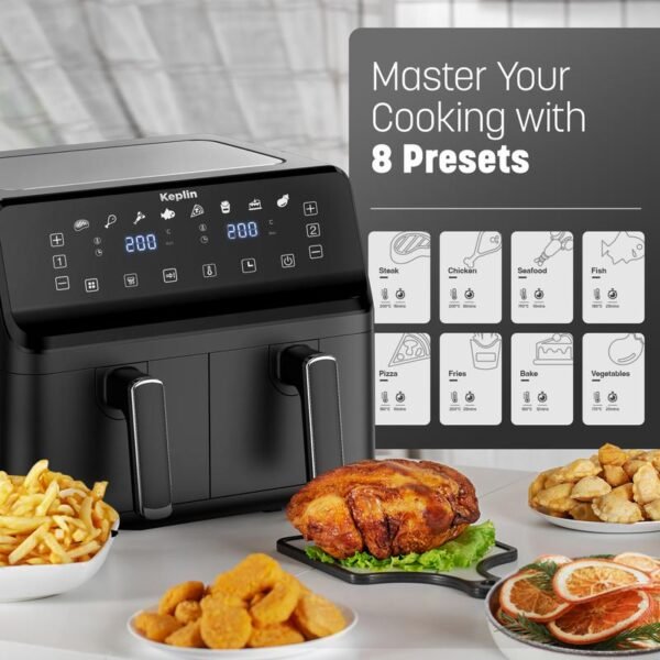 Keplin Dual Zone Air Fryer – Extra-Large 9L Capacity, 6 Cooking Functions, Energy-Saving Family Cooker for Roasting, Baking & Crisping - Image 6