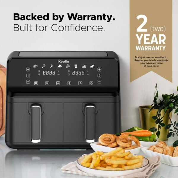 Keplin Dual Zone Air Fryer – Extra-Large 9L Capacity, 6 Cooking Functions, Energy-Saving Family Cooker for Roasting, Baking & Crisping - Image 3